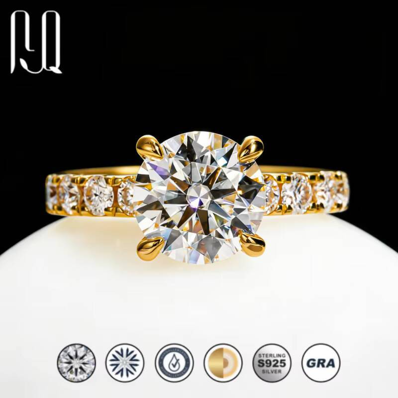 PYQ 35 Ct Classic Four Prong Moissanite Ring 925 Sterling Silver Light Luxury Wedding Band for Women Factory Wholesale