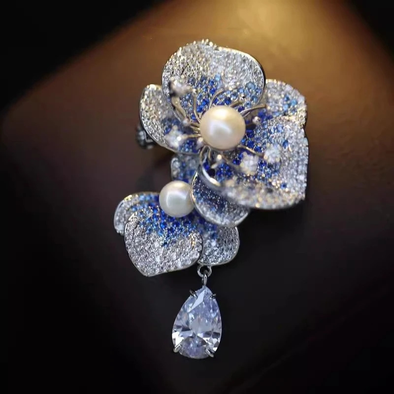 Light Luxury Elegant Zircon Pearl Flower Phalaenopsis Brooch For Women Fashion Sweet Crystal Jewelry Geometry Jewelry Gifts 260403BJ - view 6