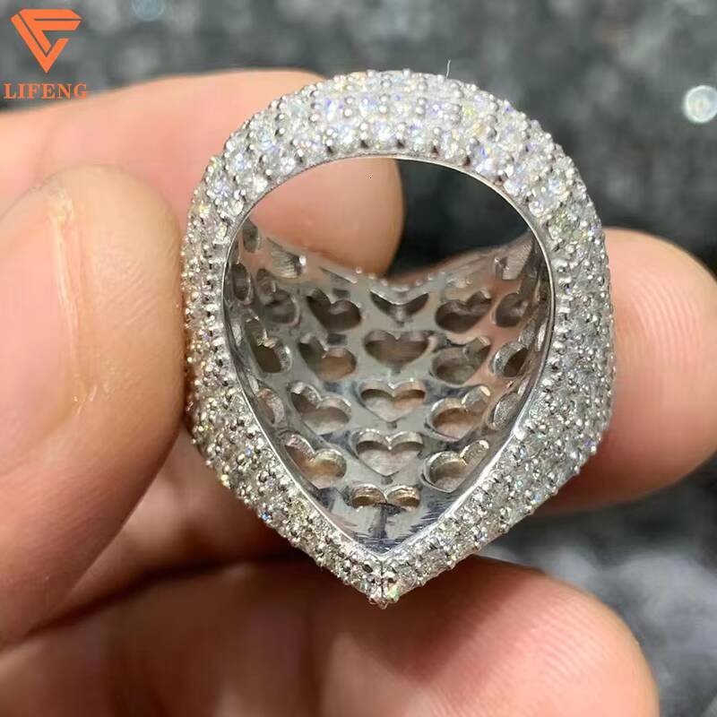 Lifeng Jewelry Classic Moissanite Iced Out Ring Moissanite 925 Sterling Silver Hip Hop Moissanite Custom Love Heart Ring