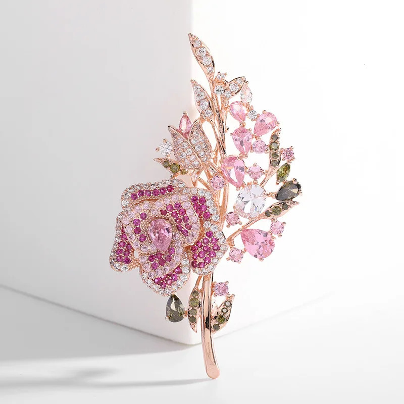 SUYU Luxury Copper Micro Inlaid Cubic Zirconia Rose Womens Brooch Dinner Dress Accessories 260403BJ - view 5