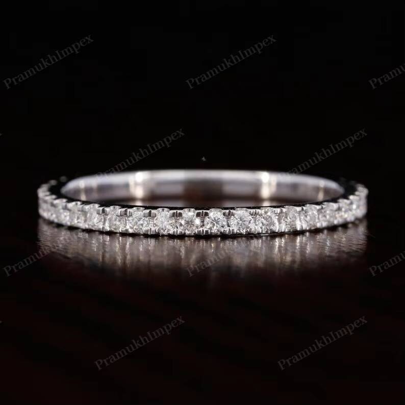 18K Yellow Rose White Gold Plated Round Lab Grown Diamond IGI Certified Dainty Eternity Stacking Wedding Band Wholesale Price
