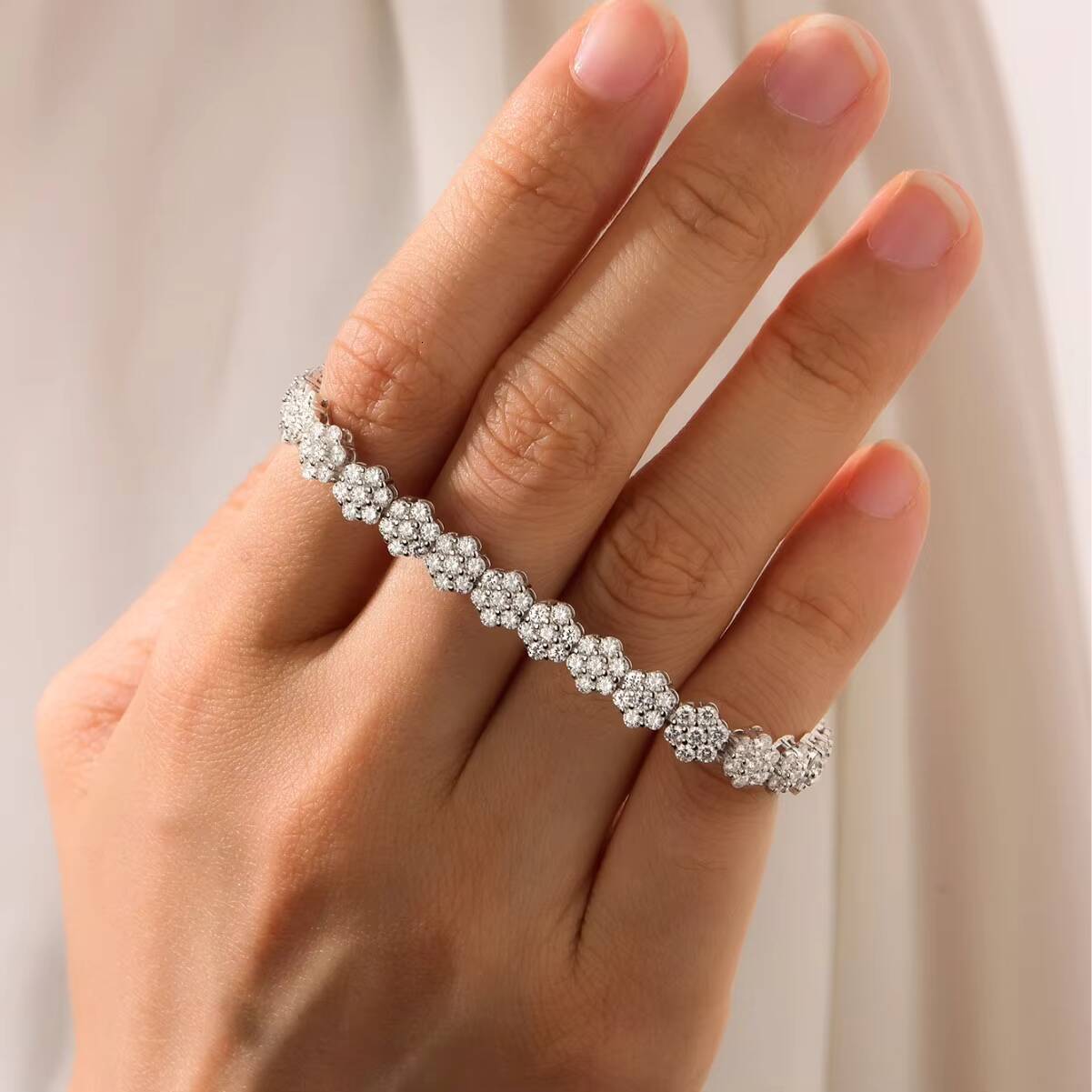 PYQ Wholesale Custom Jewelry 925 Sterling Silver Plum Blossom Moissanite Rhodium Plated Hip Hop Hand Chain Charm Tennis Bracelet