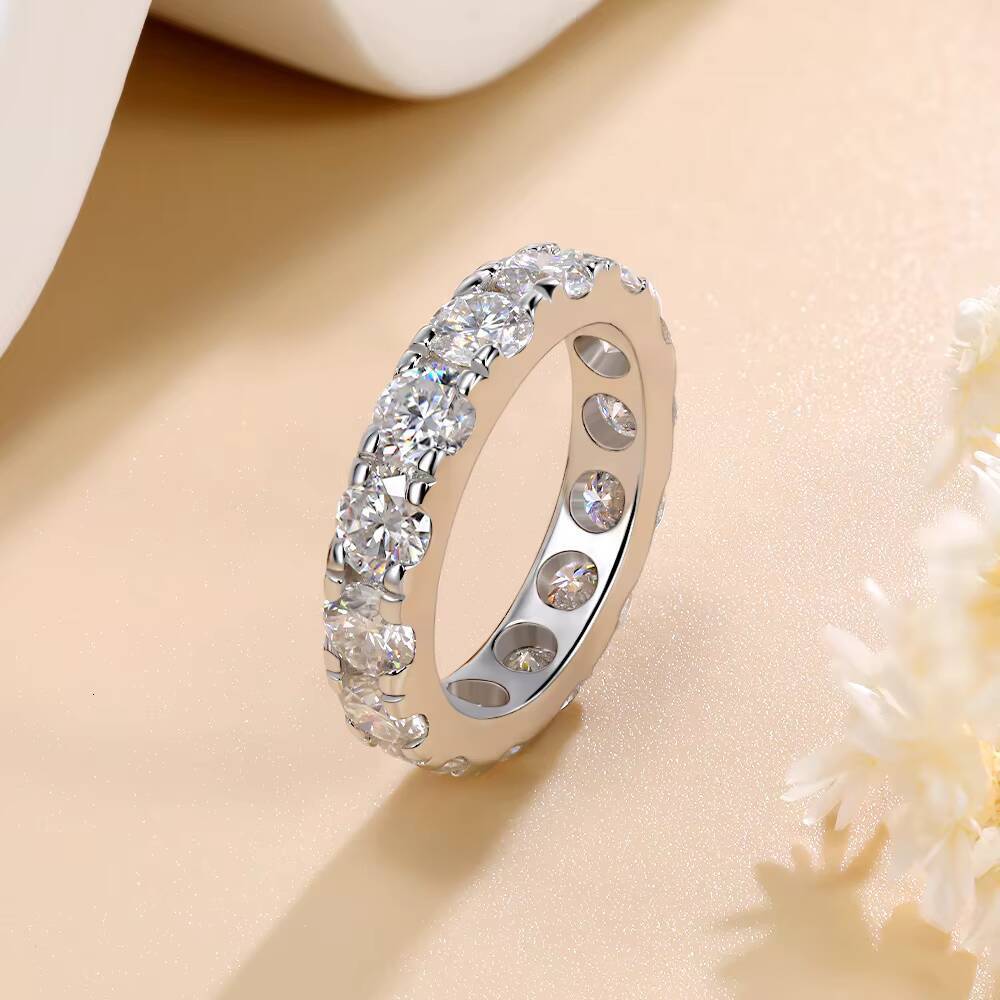 4mm Full Moissanite Eternity Band in S925 Silver 18K Gold Plated Unisex Wedding Ring for Dropshipping