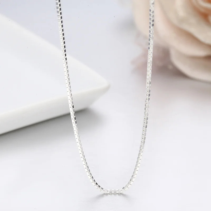 35-80cm 1mm Thin Pure Solid 925 Sterling Silver Box Chain Necklace For Women Men Kids Girls Necklaces Jewelry Kolye Collare 260403