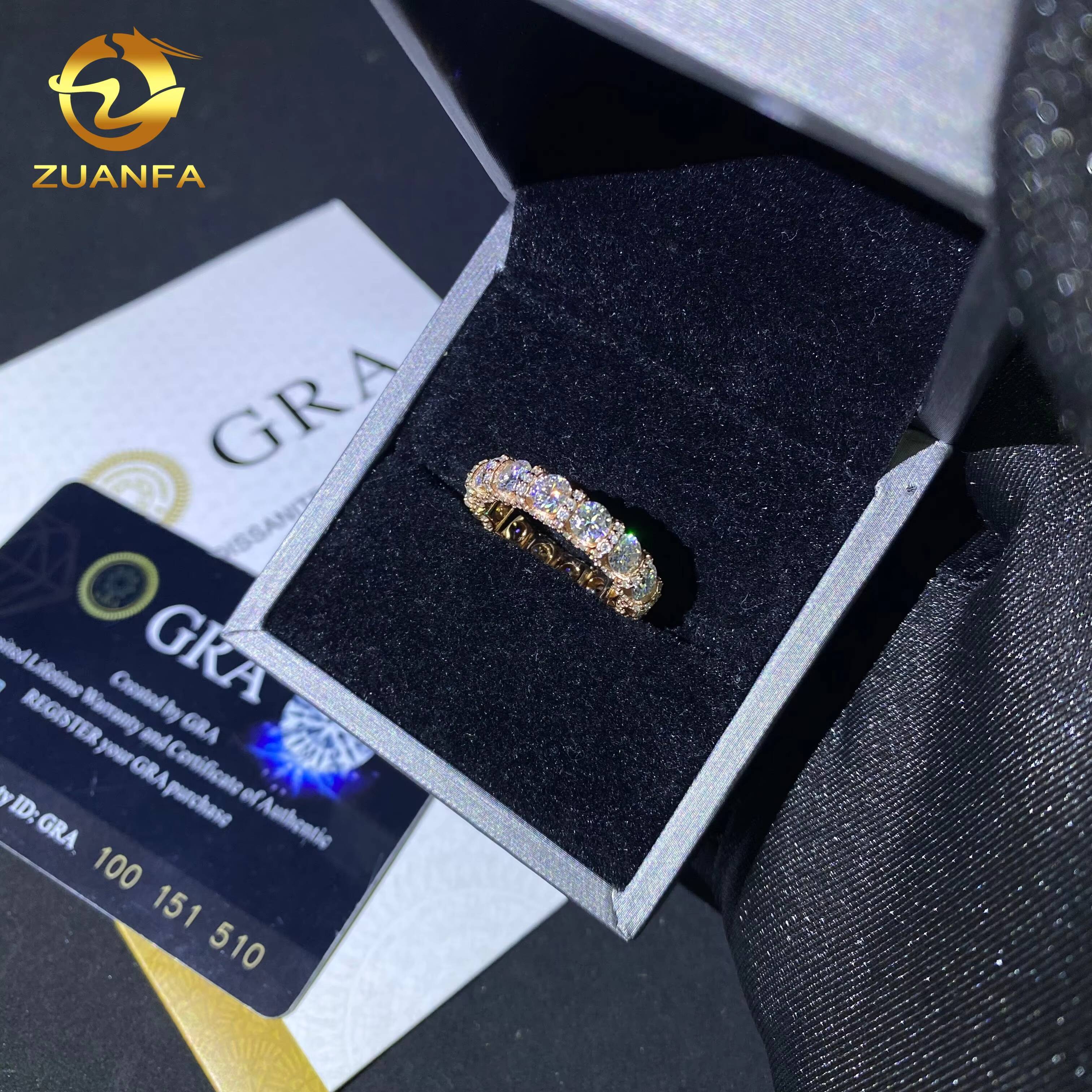 Luxury Rose Gold Fine Hip Hop Custom Iced Out Band Ring Moissanite Hip Hop Ring VVS Moissanite Diamond 925 Silver Jewelry Ring
