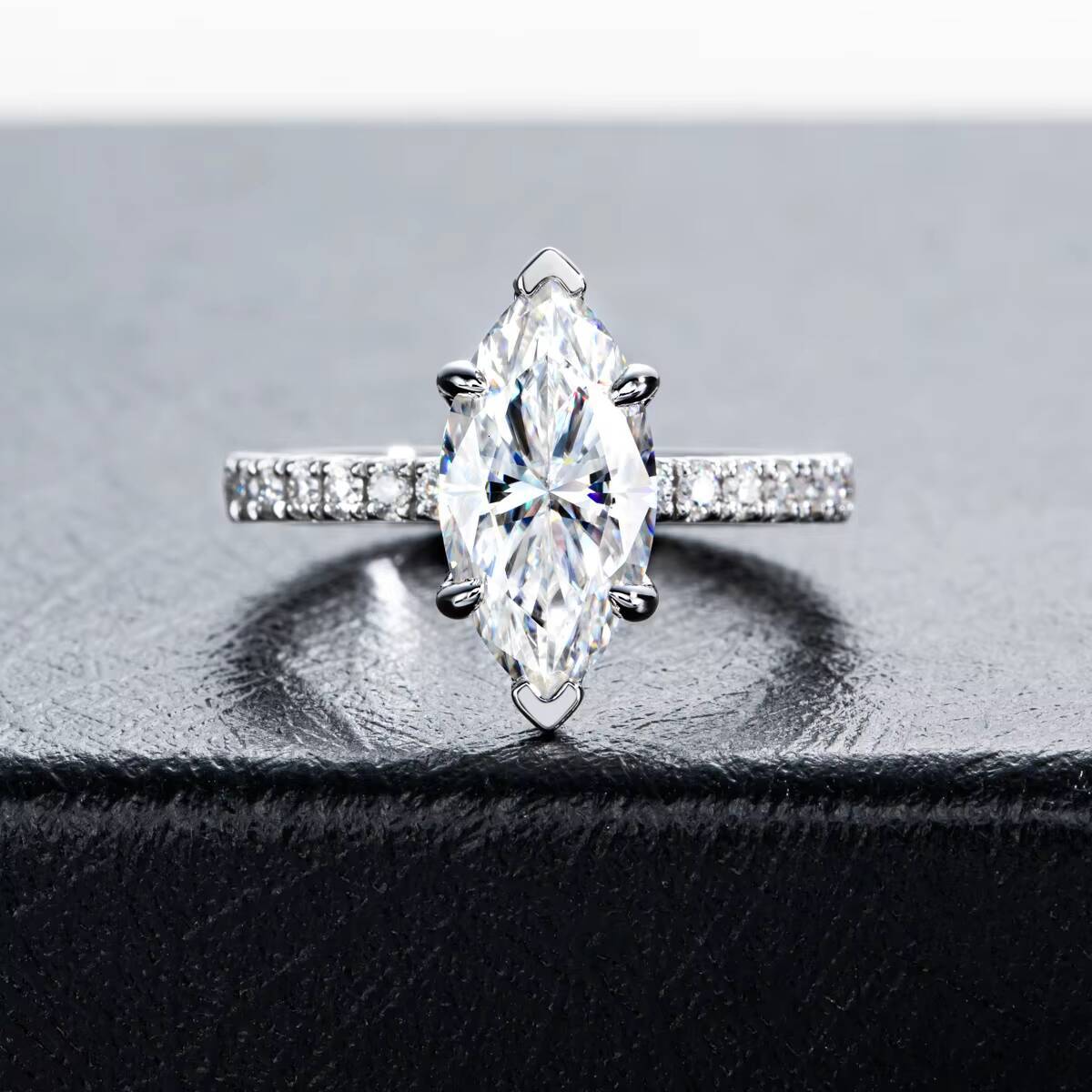 3 Ct Marquise Cut Moissanite Ring 925 Sterling Silver Solid Band Light Luxury High-End Unique Birthday Gift
