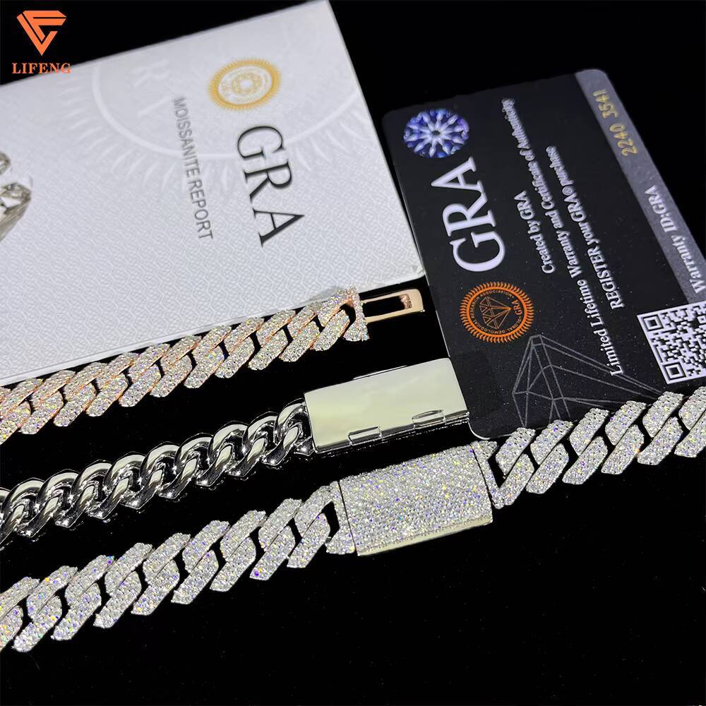 Pass Tester VVS Moissanite Diamond 925 Silver Necklace Chain Hip Hop Iced Out Jewelry 12mm Miami Cuban Link Bracelet Chain