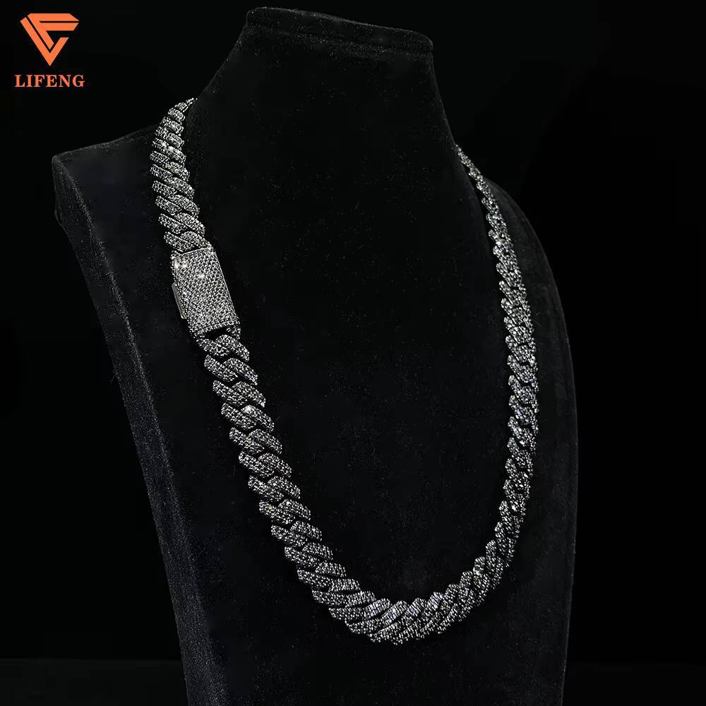 Rapper Jewelry Hip Hop Sterling Silver 8MM 10MM 13MM 15MM Black Moissanite Iced Out Cuban Link Chain