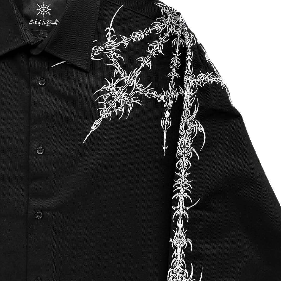 Luxury Brand Designer Men Fashion Abstract Print Long Sleeve Shirt Black Cropped Button Down Blouse Y2K Streetwear Casual Top For Spring Daily Wear