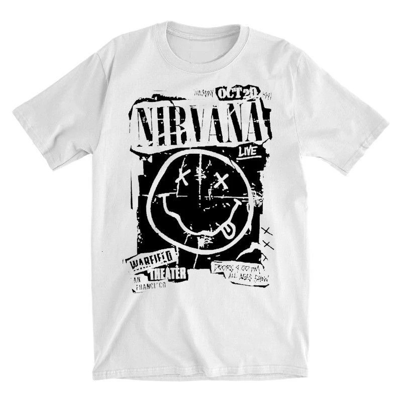 Nirvana Live Concert Graphic T-Shirt, Men's 100% Cotton Band Merchandise Tee, Short Sleeve O-Neck Pullover Rock Shirt