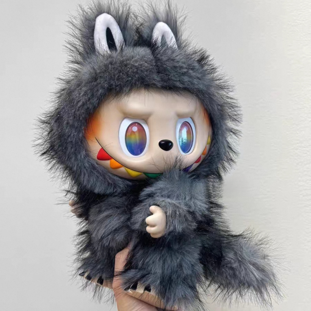 38cm Gray Deluxe Version Labubu Plush Doll Cute Vinyl Face Stuffed Toy