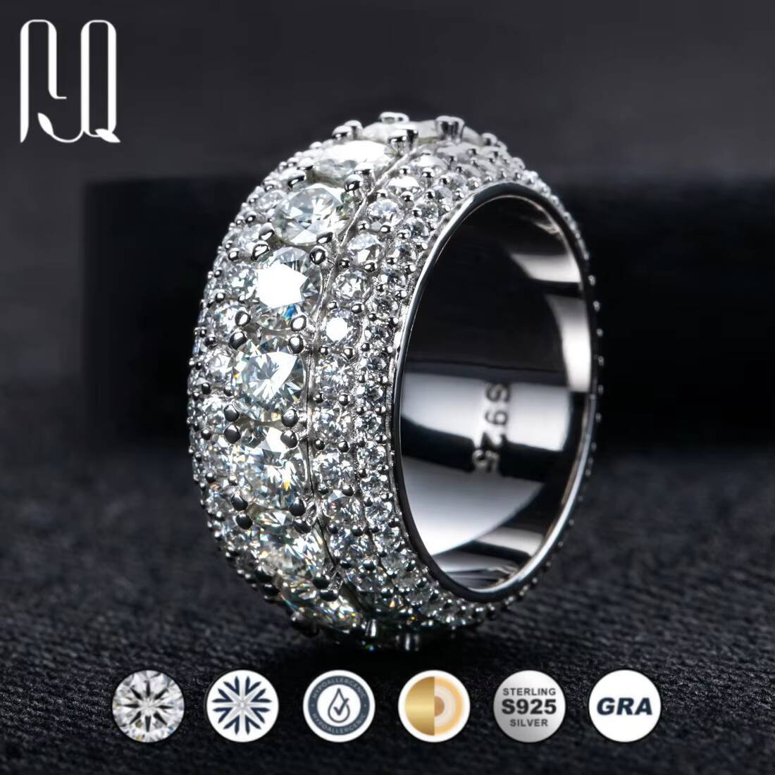 Hiphop Full Eternity Moissanite Mens Wedding Ring in 925 Sterling Silver Factory Direct Wholesale