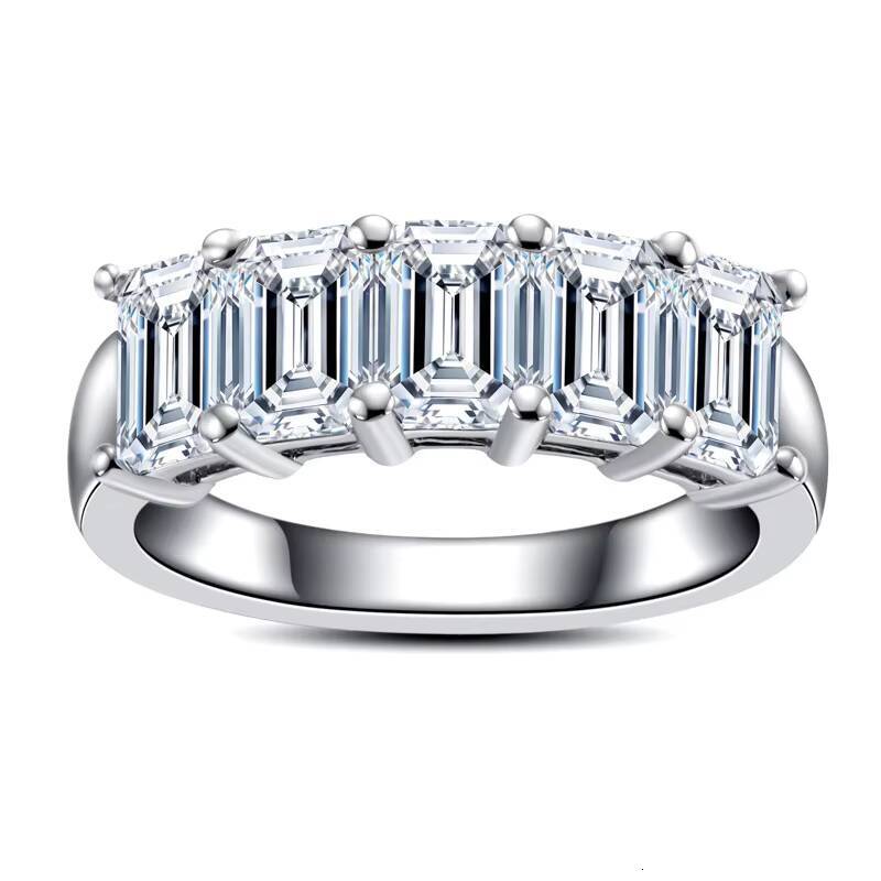PYQ 4x6mm Emerald Cut Moissanite Half Row Eternity Band 925 Sterling Silver Plated 18K Gold Luxury Womens Ring for Wholesale