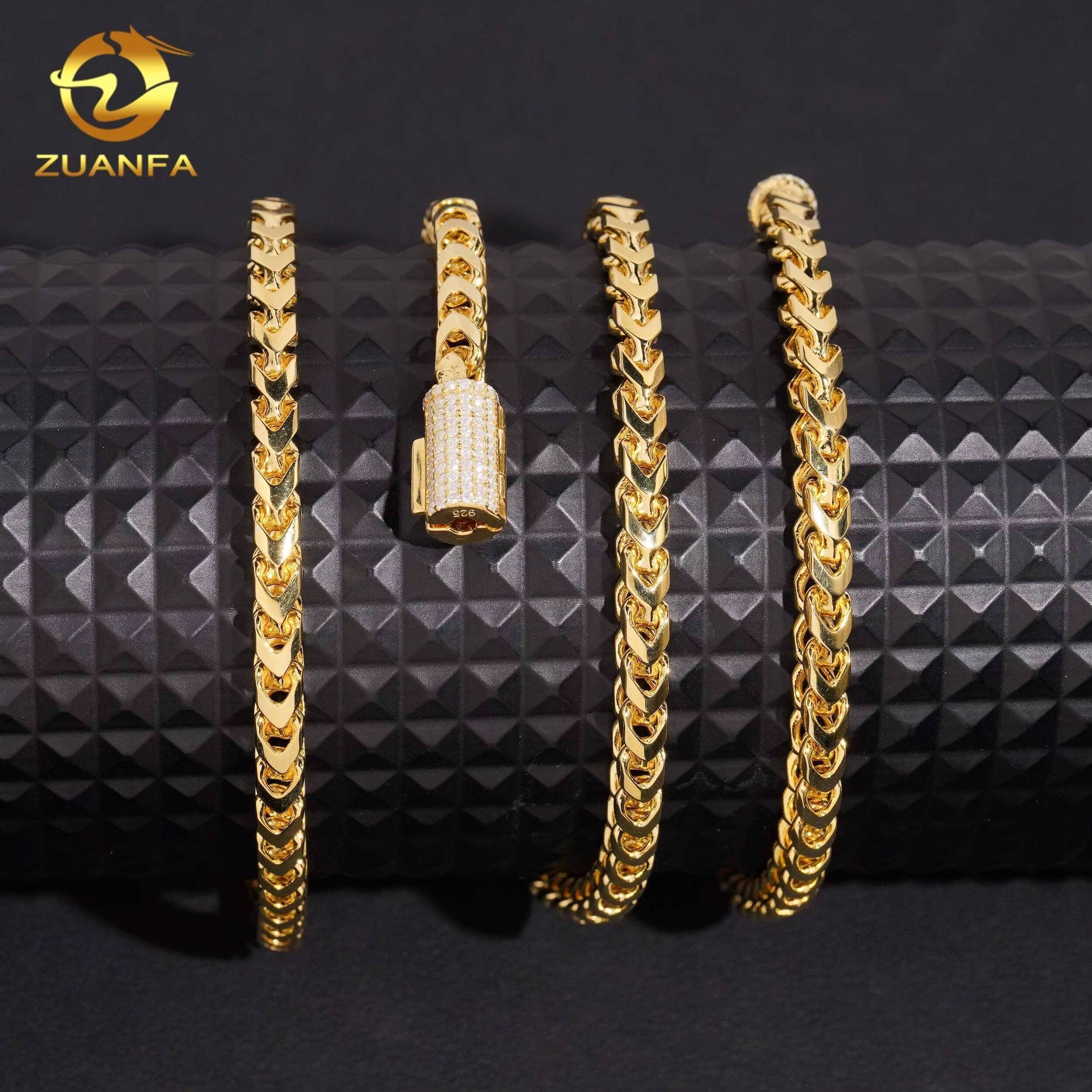 Top Quality Gold Plated Hip Hop 4mm Wholesale Price 925 Silver Moissanite Clasp Franco Chain
