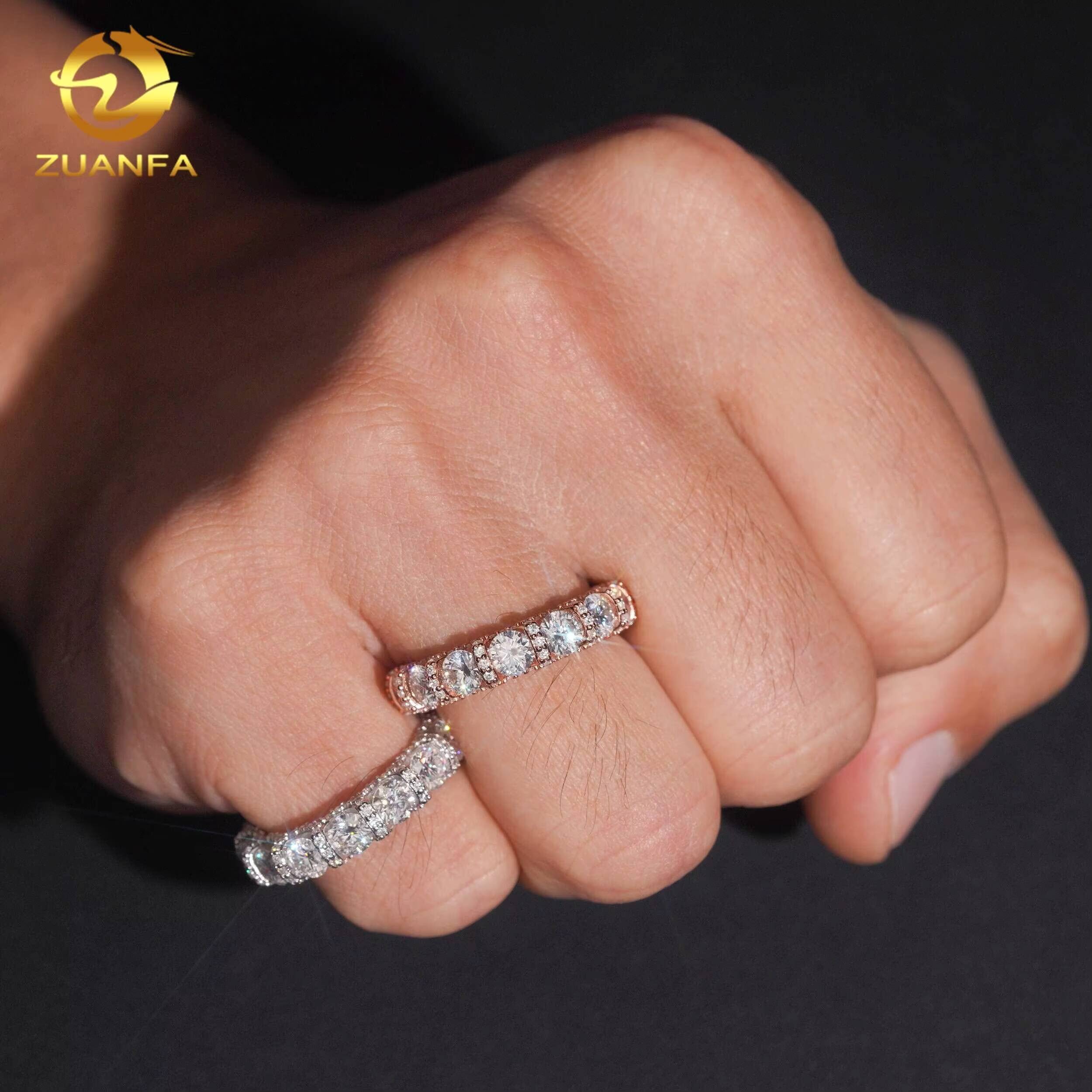 Luxury Rose Gold Fine Hip Hop Custom Iced Out Band Ring Moissanite Hip Hop Ring VVS Moissanite Diamond 925 Silver Jewelry Ring
