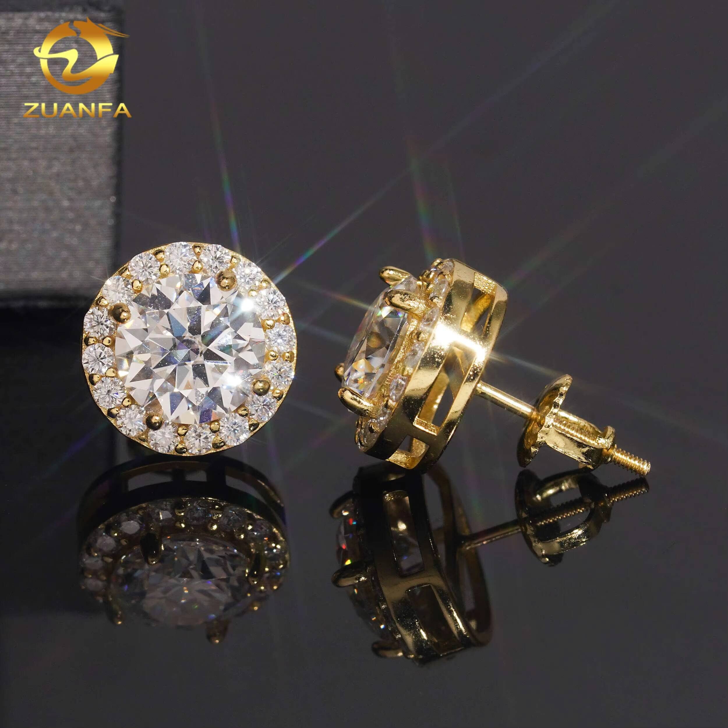 Pass Diamond Tester 8mm Main Diamond Earrings Screw Back Hip Hop Jewelry VVS Moissanite 925 Silver Iced Out Stud Earrings