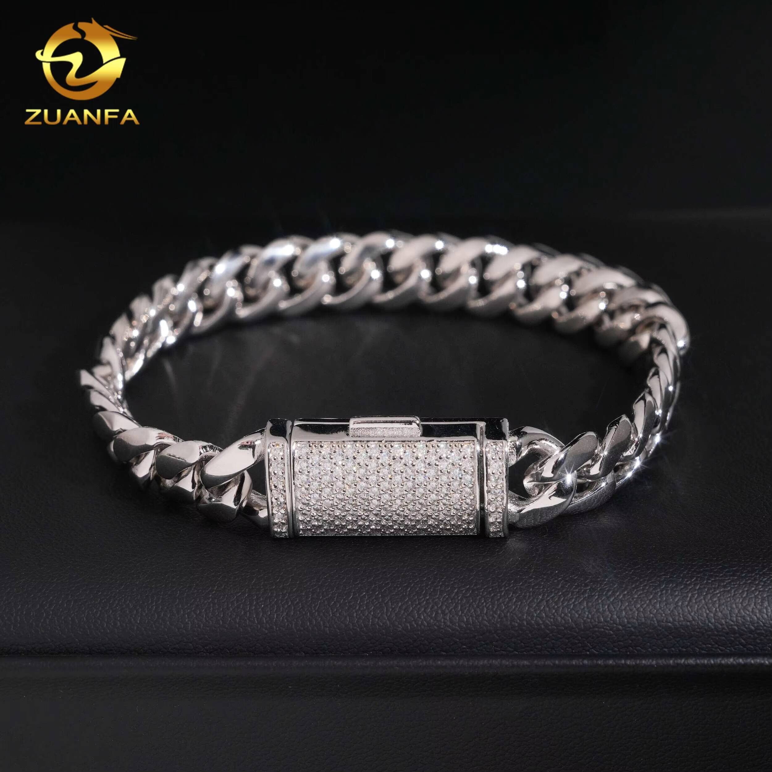 Fine Jewelry Hip Hop Moissanite Clasp Gold Plated 8mm 10mm 12mm Plain Cuban Link Chain Bracelet