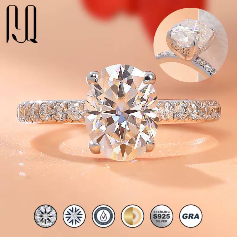 2 Ct Oval Cut Hidden Halo Moissanite Ring D Color 7x9mm in S925 Silver Solitaire Womens Engagement Ring