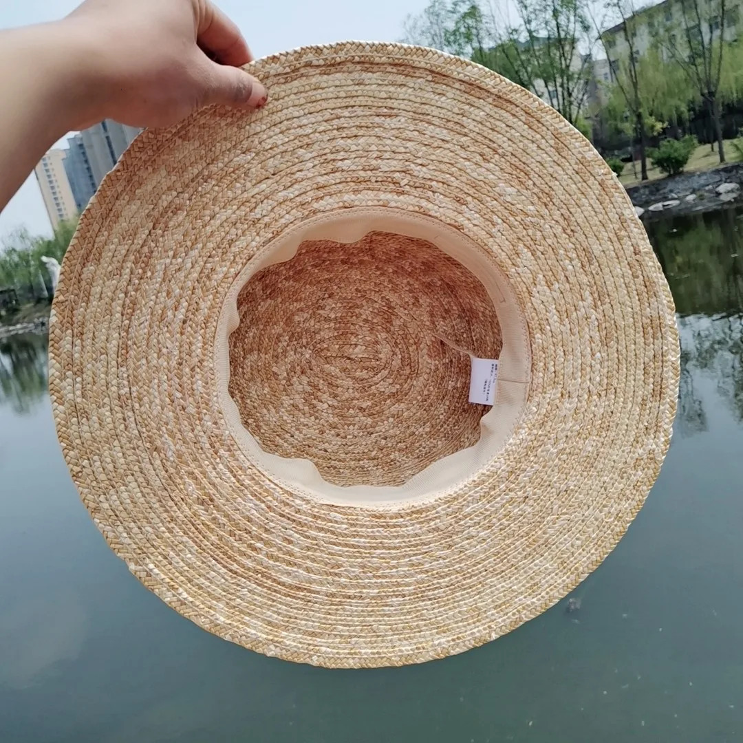 Boater Straw Hat wide brim French elegant square ribbon womens sun hat holiday straw hat 260327