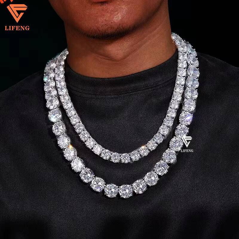 5mm 6mm Big Grade d Vvs1 Moissanite Tennis Chain Necklace Iced Out Mossanite Tennnis Chain Men