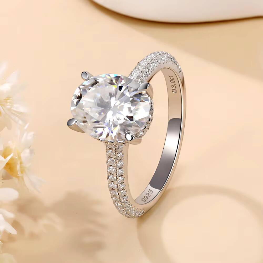 Best-Selling Hidden Halo 3 Ct Oval Moissanite Ring S925 Sterling Silver Full Pave Engagement Ring for Women Factory Direct
