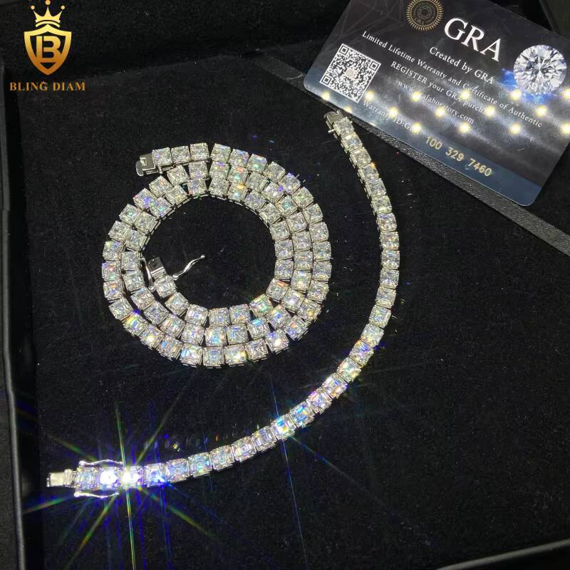 Hot Sale VVS1 Iced Out Asscher Cut 55mm Moissanite Tennis Chains Pass Diamond Test HipHop Moissanite Necklace 925 Silver GRA