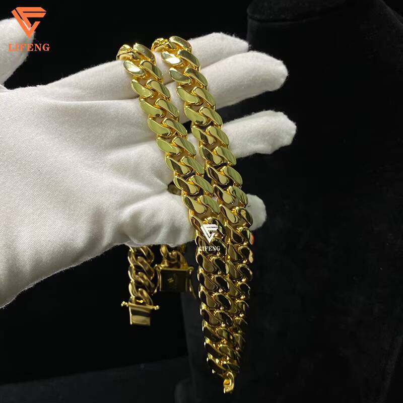 Fashion New Style 14mm Cuban Link Chain Yellow Gold Plated 925 Sterling Silver Hip Hop Fine Jewelry Plain Necklace Bracelet