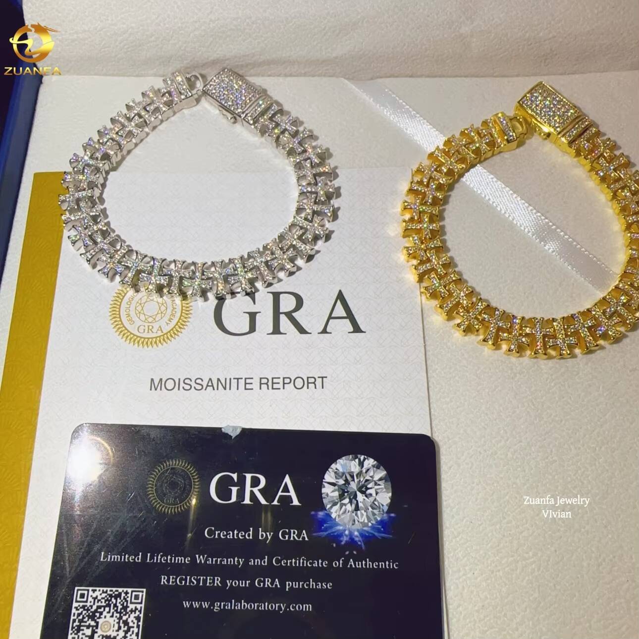 Luxury Hip Hop GRA Certificated 10mm Sterling Silver 925 VVS Moissanite Diamond High Quality Miami Cuban Link Chain Bracelet