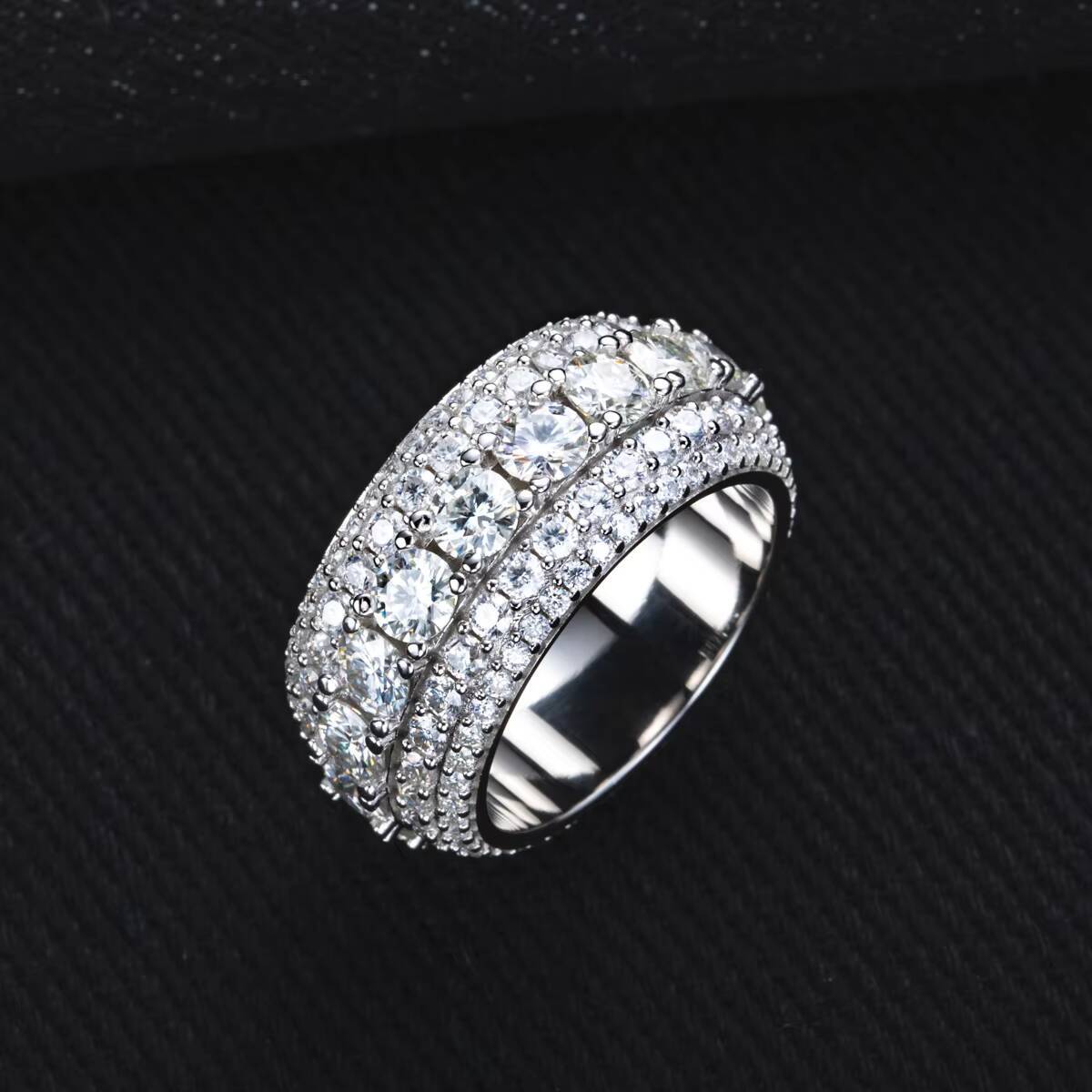 Hiphop Full Eternity Moissanite Mens Wedding Ring in 925 Sterling Silver Factory Direct Wholesale