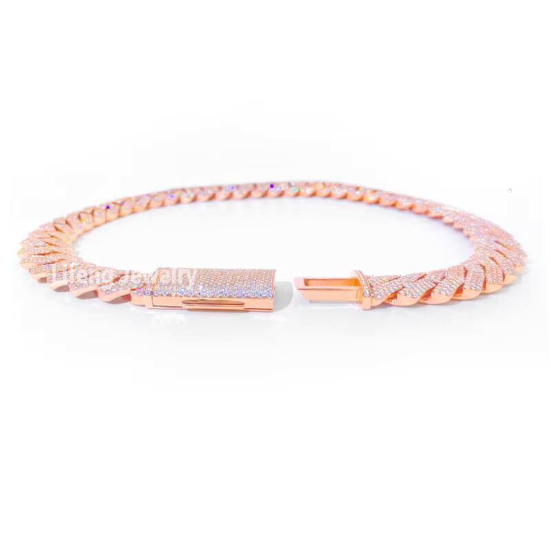 High Quality 18MM 3 Rows VVS Moissanite Necklace Rose Gold Plated Cuban Chain Stylish Hip-hop Style for Men and Women