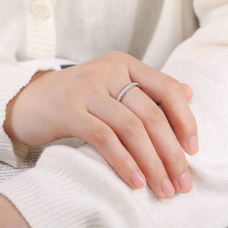 D Color Half Eternity Moissanite Band 14mm S925 Silver Stackable Pinky Ring Minimalist Indie Style Wholesale