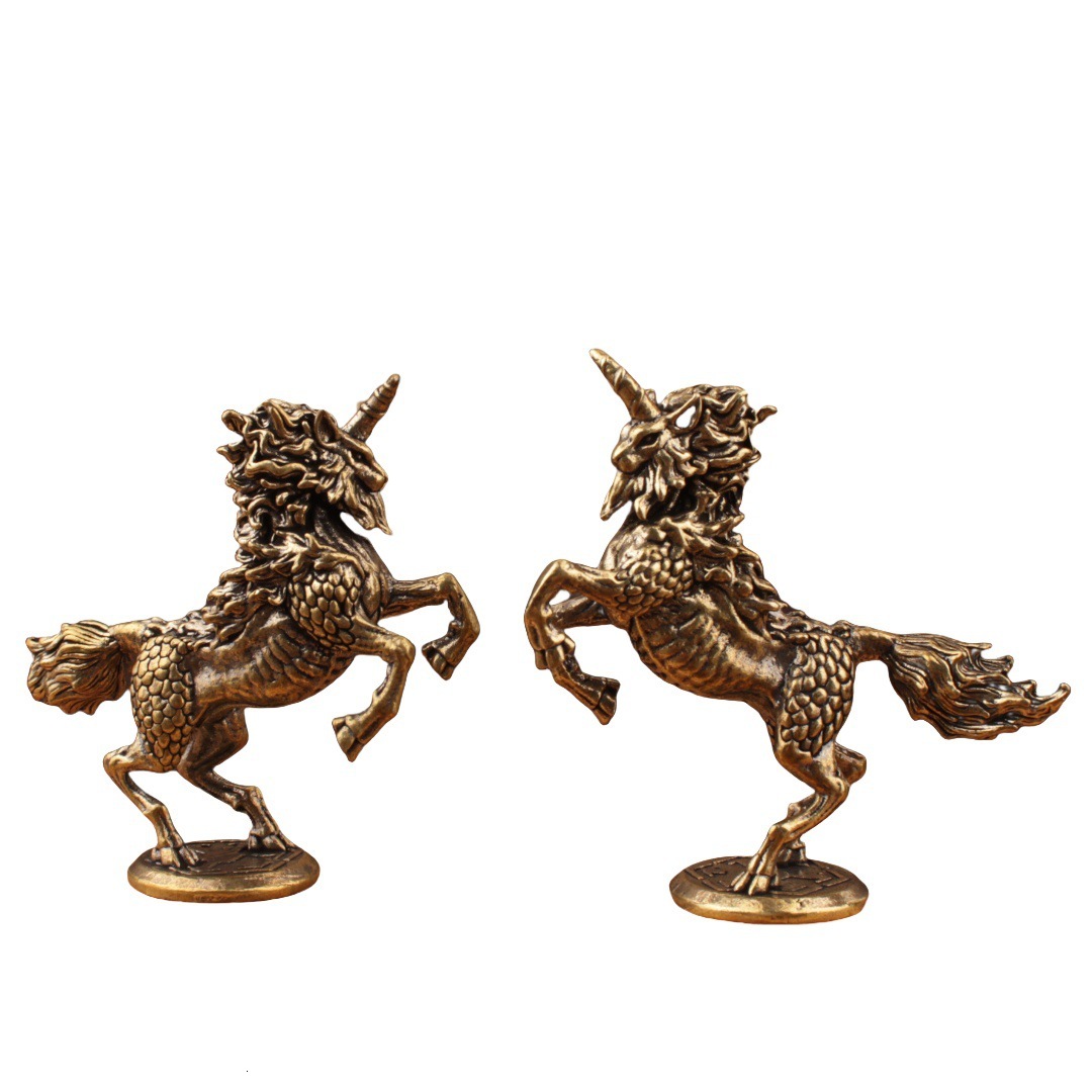 Ornament Vintage Single Horned Fire Unicorn Horse Shaped Craft Small Brass Decorative Ornament