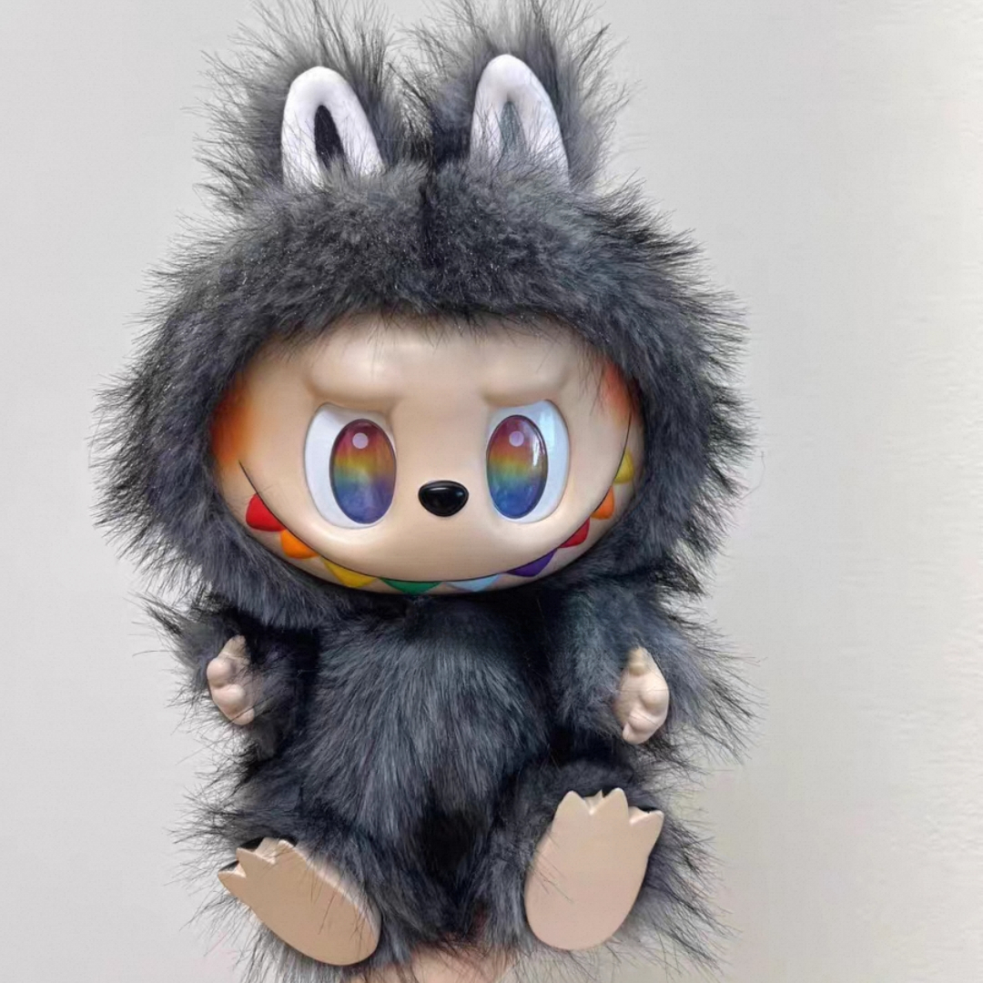 38cm Gray Deluxe Version Labubu Plush Doll Cute Vinyl Face Stuffed Toy