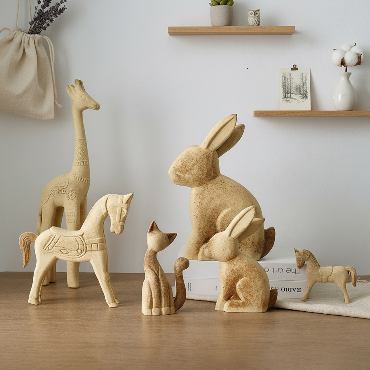 Home Decor Objects Ornament Wooden Horse Animal Figurine Paintable DIY Craft Raw Coarse Blank Home Desktop Decoration