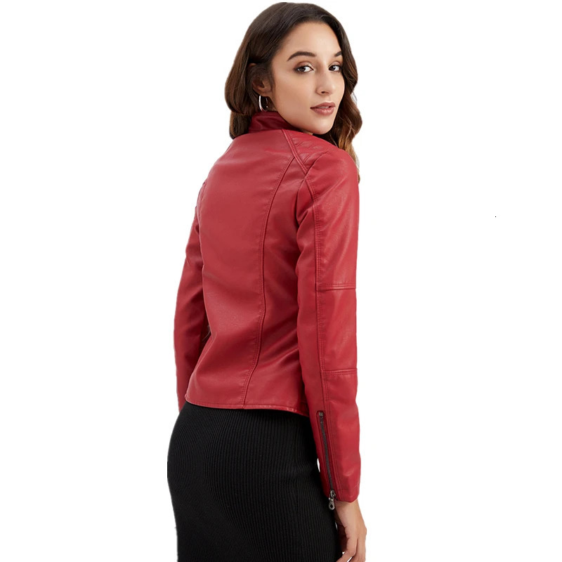 2026 Spring/Autumn Style Gules Leather Jacket Womens Fashionable Trim Motorcycle Women Coat Black Purple Brown S-4XL 260403BJ - view 3