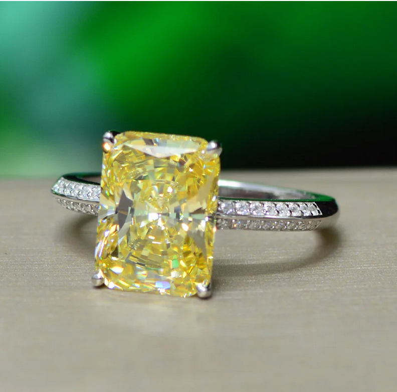 Rulalei Genuine 100% 925 Sterling Silver Crushed Ice Cut Citrine High Carbon Diamonds Gemstone Wedding Engagement Ring Fine Jewelry Gift