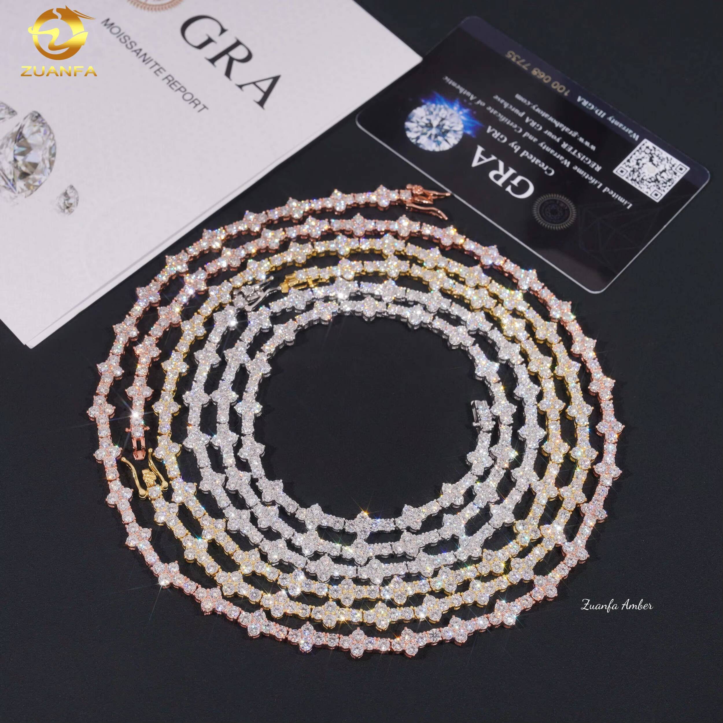 Fine Jewelry 3MM Sterling Silver Hip Hop Iced Out VVS Lab Moissanite Diamond Tennis Link Chain Men and Women Cross Necklace