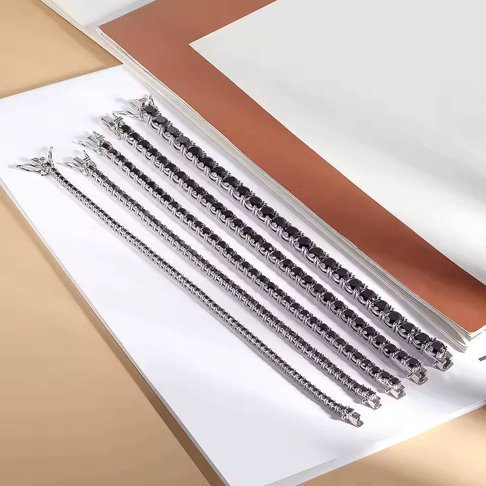 PYQ Custom Fine Jewelry 3/4/5/65mm VVS Moissanite Tennis Chain Bracelets 925 Sterling Silver Black Moissanite Tennis Bracelet