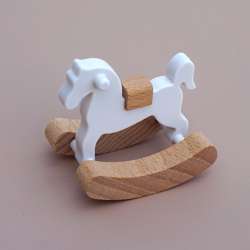 Home Decor Dollhouse Mini Solid Wood Wooden Rocking Horse Classical Furniture Small Cloth Doll House BJD Toys Cute White Color