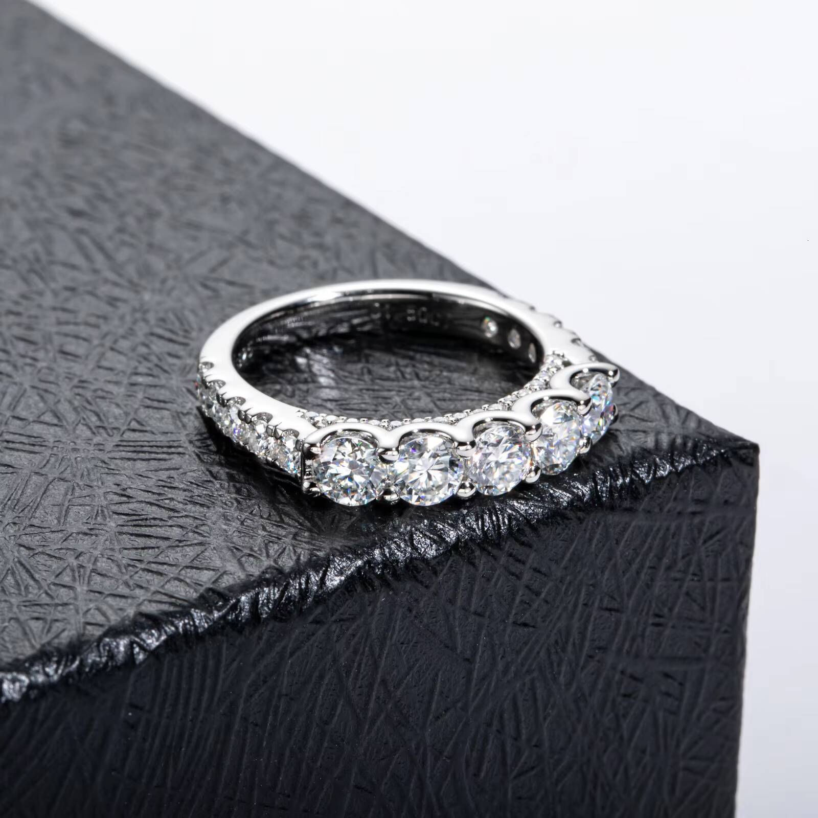 15 Ct Five-Stone Moissanite Eternity Band S925 Sterling Silver Stackable Unique Edgy Fashion Jewelry