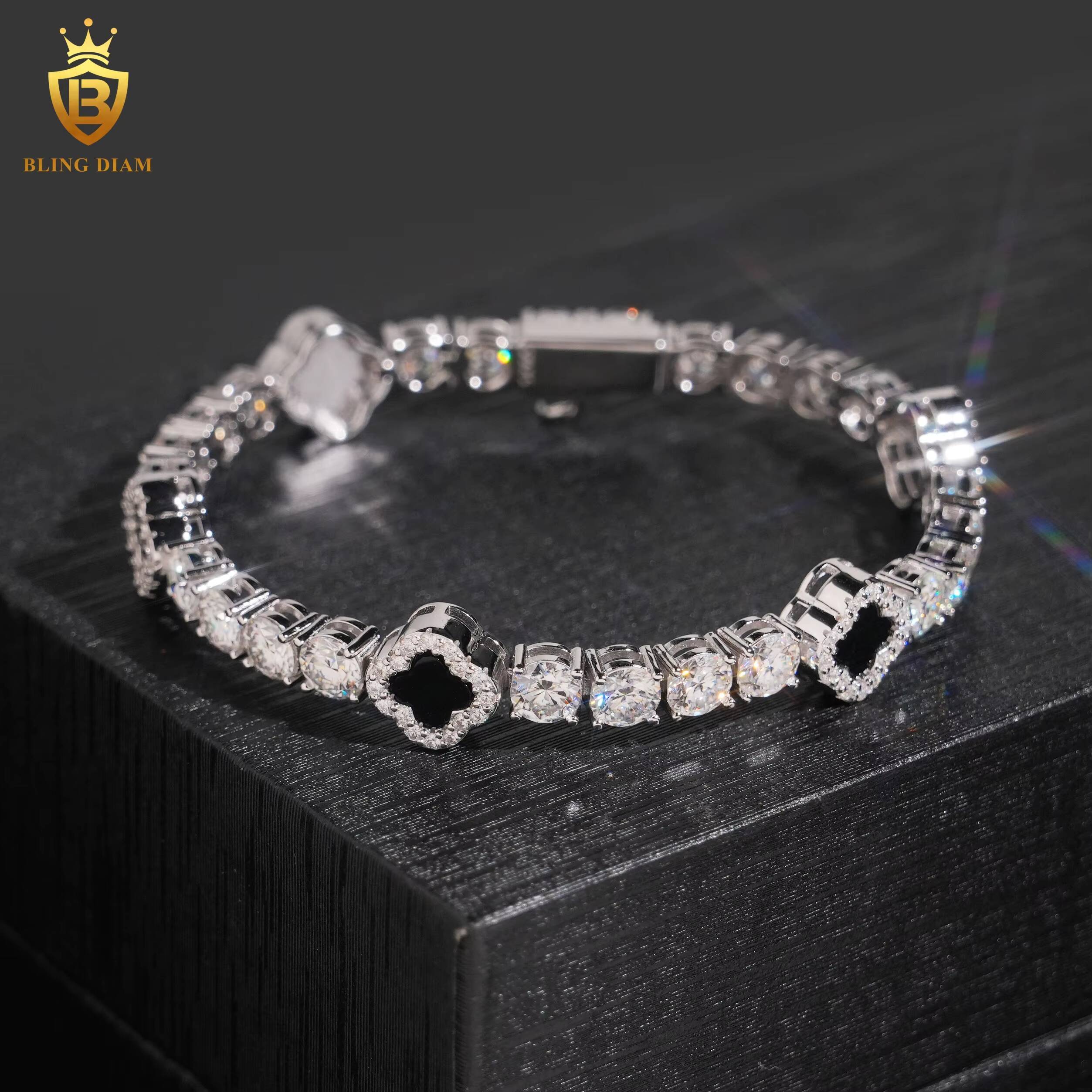 Popular Tennis Bracelets Black Clover 4mm Moissanite Bracelet Tennis 925 Silver Chain Vvs Moissanite Bracelets GRA Men Women