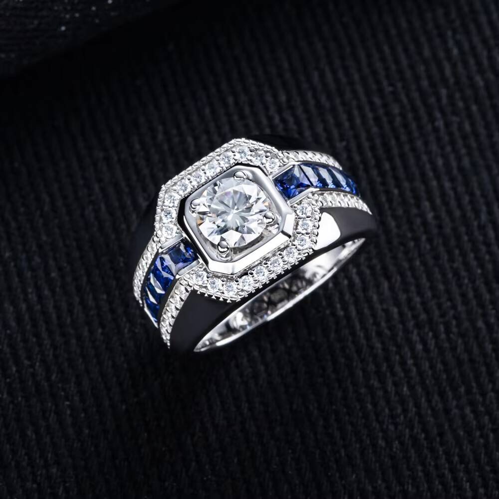 925 Sterling Silver Diamond-set Moissanite Mens Ring High-End Design Engagement Band Factory Direct Wholesale