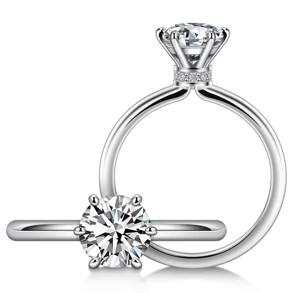 Hidden Halo 6-Prong 1Ct Moissanite Ring in S925 Silver 18K Gold Plated Bouquet Design Womens Jewelry