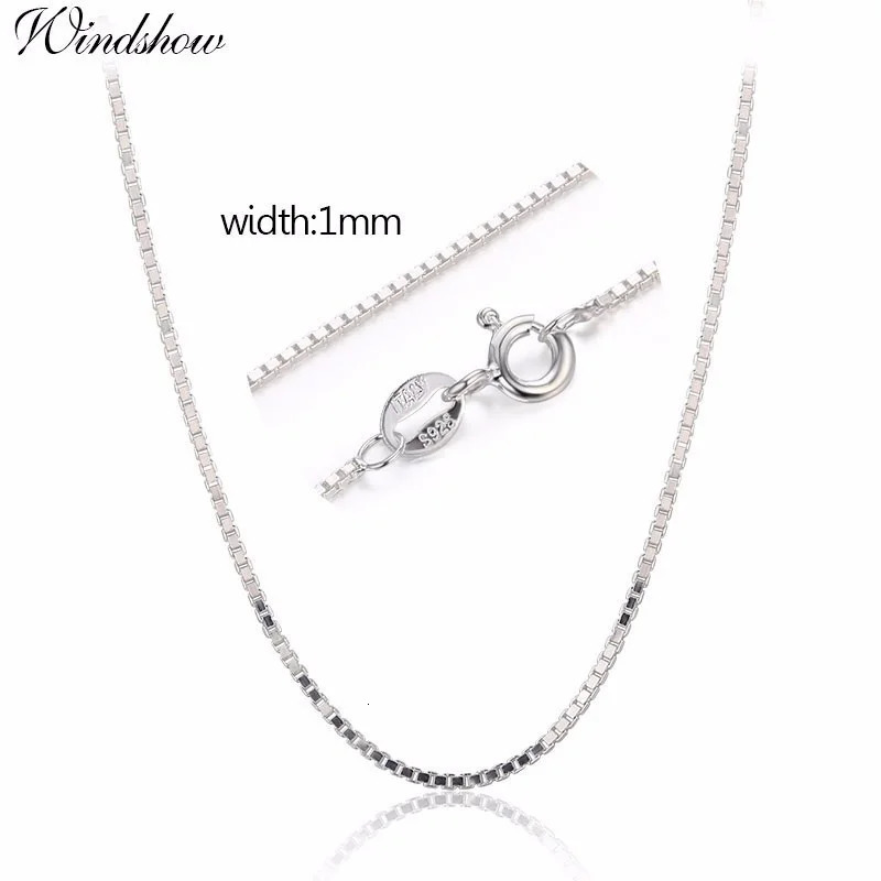 35-80cm 1mm Thin Pure Solid 925 Sterling Silver Box Chain Necklace For Women Men Kids Girls Necklaces Jewelry Kolye Collare 260403