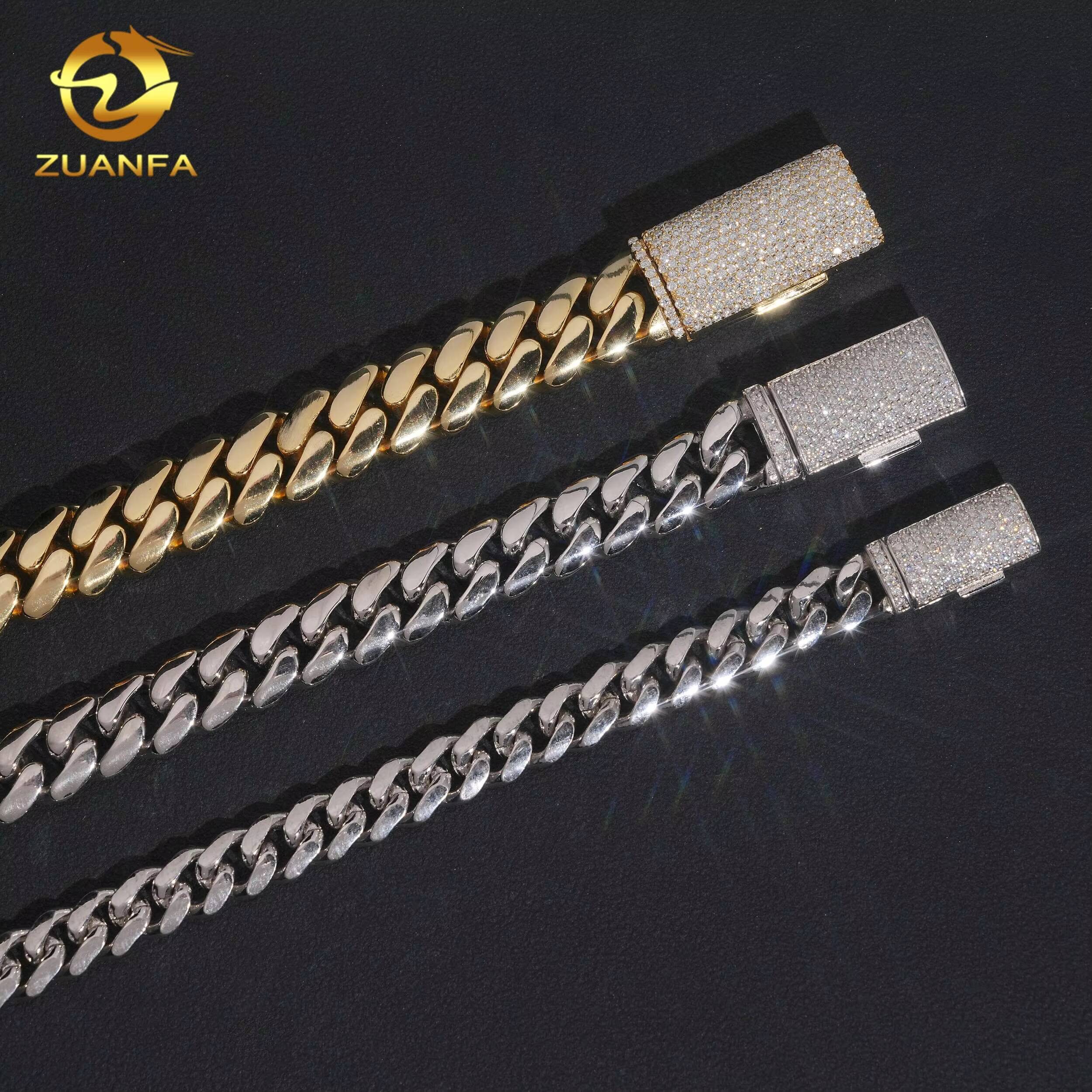 Fine Jewelry Hip Hop Moissanite Clasp Gold Plated 8mm 10mm 12mm Plain Cuban Link Chain Bracelet