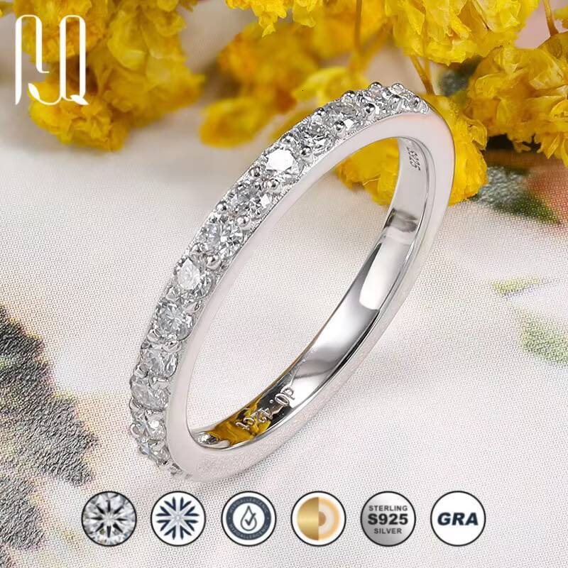 Half Eternity Moissanite Band S925 Silver 18K Gold Plated Stackable Minimalist Ring for Women Factory Wholesale