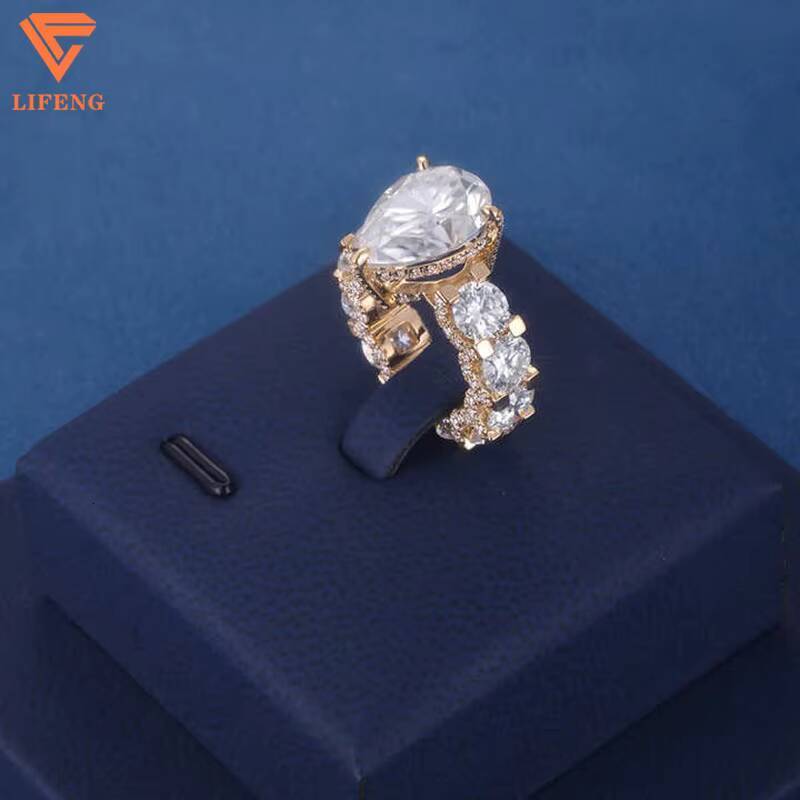 Lifeng Custom Luxury S925 Silver Pear Cut Lab Diamond Wedding Engagement Moissanite Ring Fashion Jewelry for Girls Gift