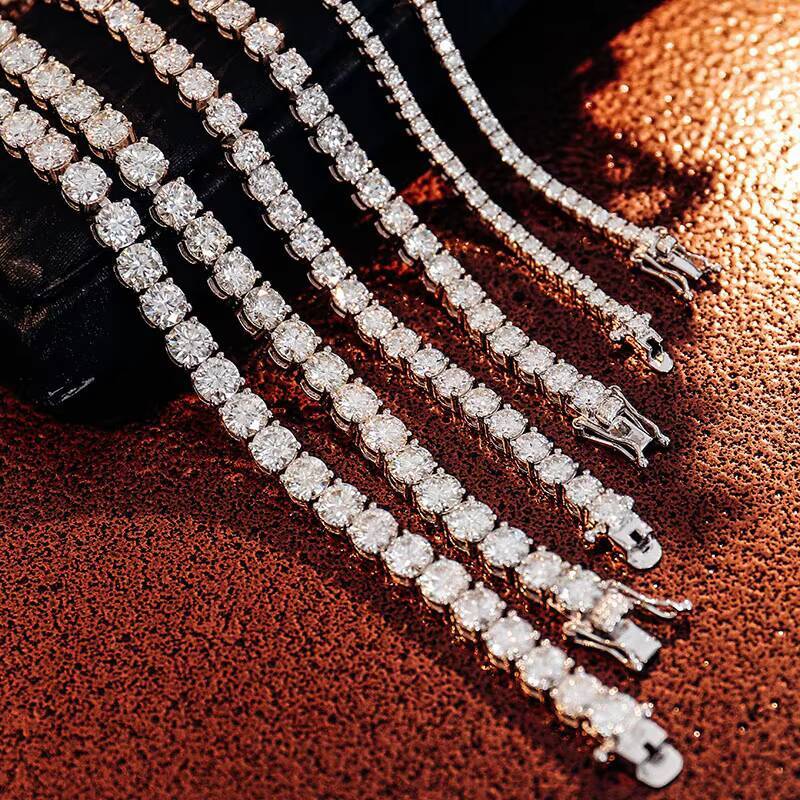 Sliver Moissanite Tennis Necklace 925 Sterling Sliver Vvs Moissanite Diamond 3mm Iced Out Moissanite Tennis Chain