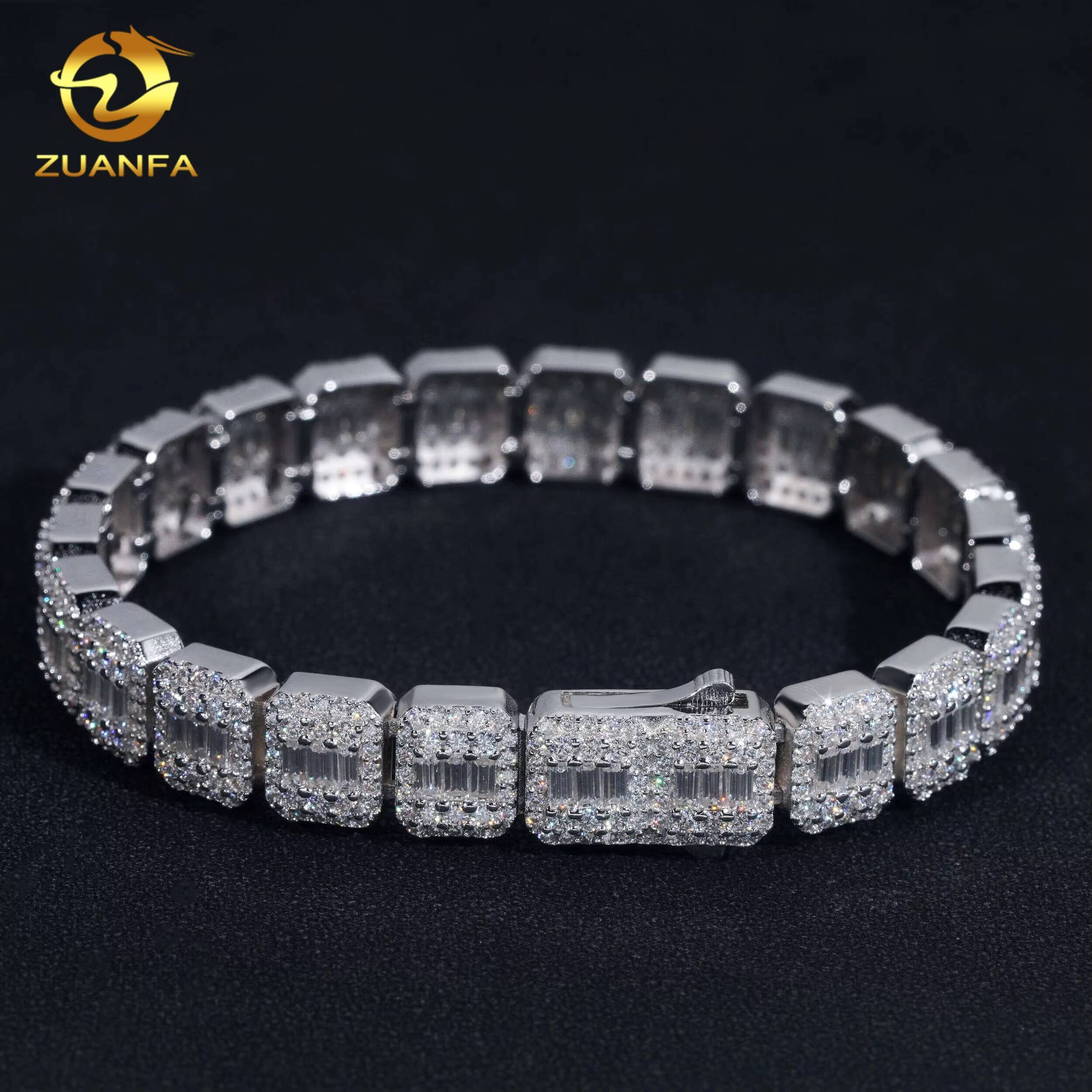 Affordable Baguette Cut Moissanite Chain Tennis Bracelet 11MM Hip Hop Jewelry