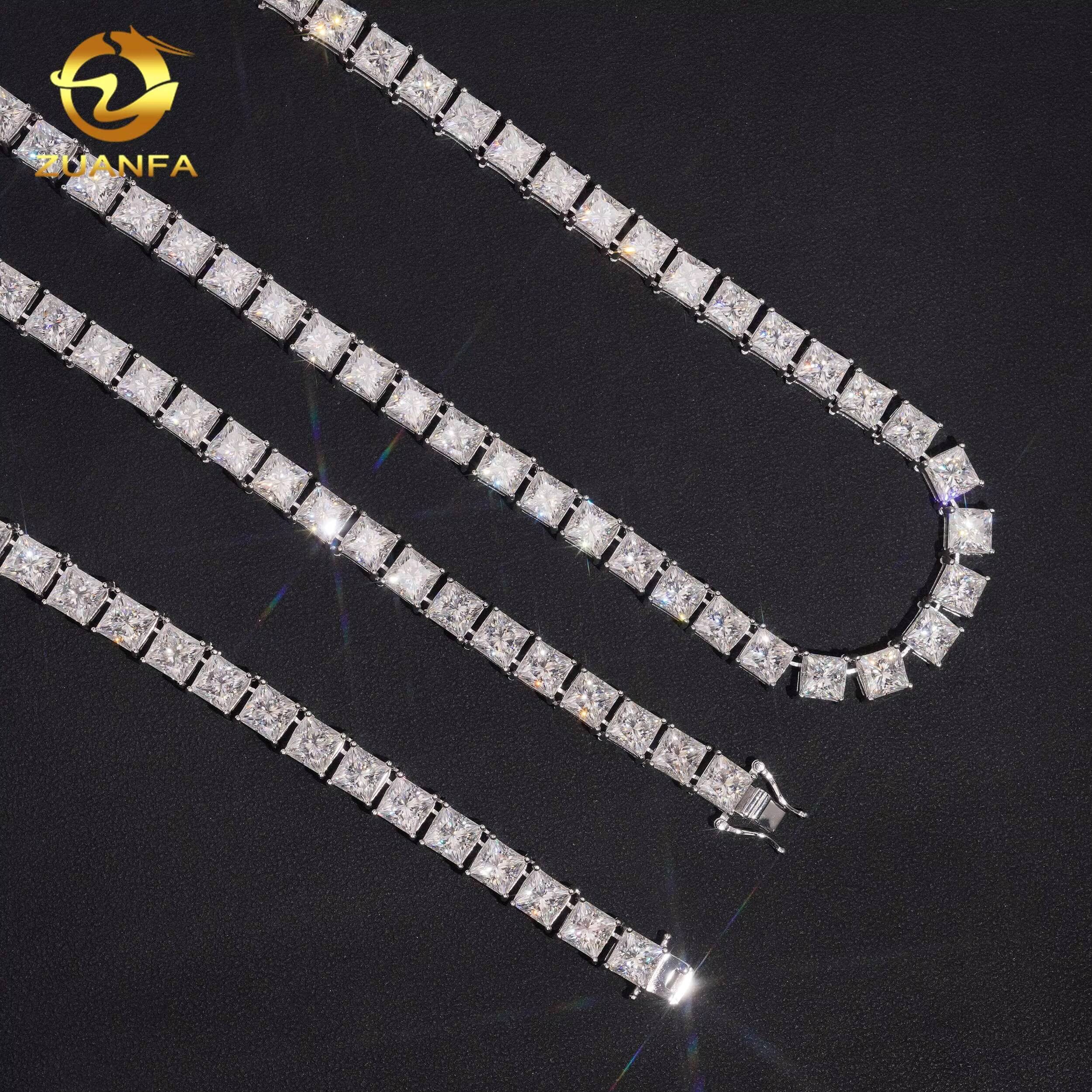 New Princess Cut 6565 mm Hip Hop Jewelry 925 Silver Moissanite Diamond Tennis Chain Iced Out Moissanite Necklace